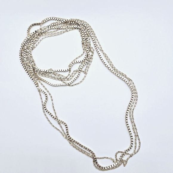 West Germany Necklace Vintage Silver Tone Swirl Box Triple Strand LONG 54" - Picture 4 of 9